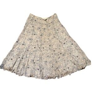 Línea Domani‎ Size 10 Skirt Blue Floral On Cream Preppy Full Lined Twirl Skirt